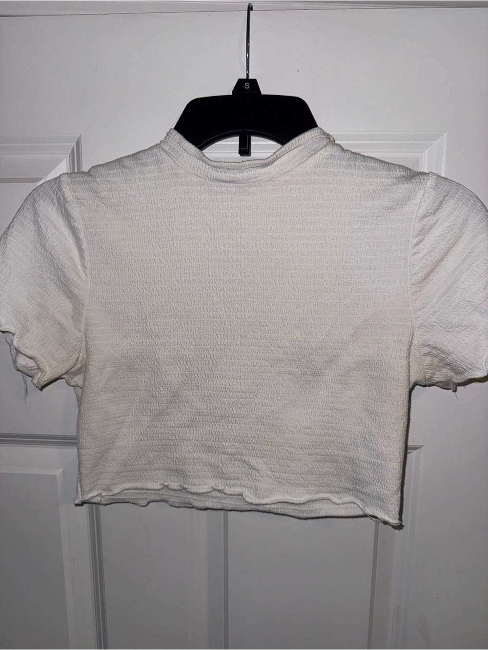 Shinestar White Ribbed Cropped Top